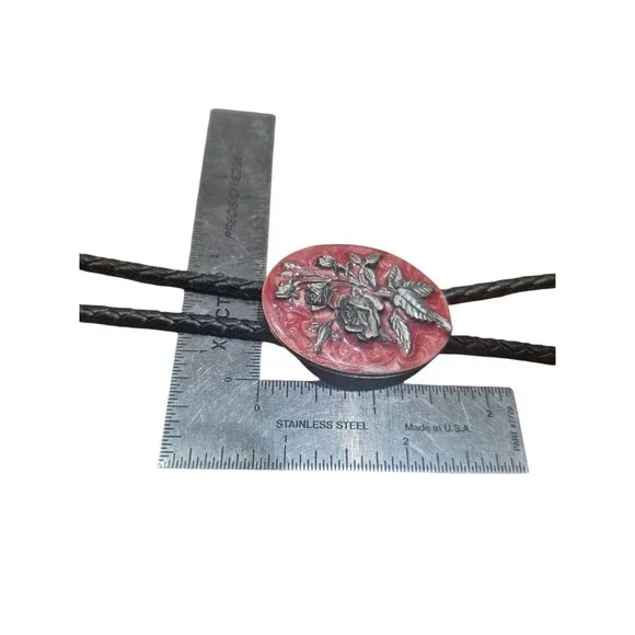 Vintage Siskiyou Bolo Tie Enamel Pewter Flower - Picture 3 of 4